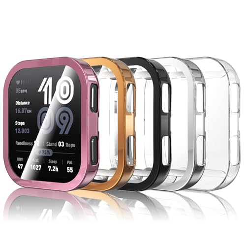 Simpeak 5-Pack Soft Screen Protector Bumper Case Compatible with Amazfit Bip 6 Smartwatch Full Protection Rose Pink/Clear/Silver/Black/Rose Gold