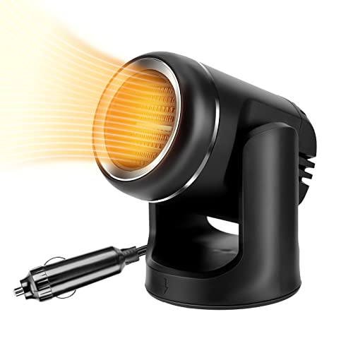 Wjiang Car Heater, 2 in 1 Portable Car Heater Fan 12V 130W Defogger Demister Fan Windshield Defroster Plug-in Automobile Heater Warmer for Winter Fast Heating Defrost Defogger