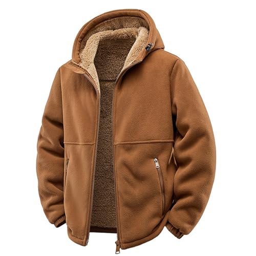 Men Winter Jacket Long Sleeve Warm Vintage Thicken Sherpa Fleece Lined Zip Up Big and Tall Plush Hunting Outerwear