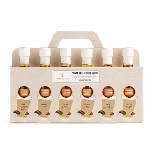 Tilz, Sugar Free Coffee Syrups - 6 Sugar Free Syrup Coffee Gifts For Men, Women |Cocktail Gift Sets, Vanilla Syrup, Caramel, Hazelnut, Amaretto, Toffee, Peppermint |Birthday, Christmas Food Gifts sets