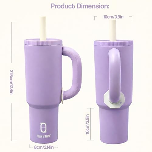 Image of House of Quirk 1200ml Stainless Steel Tumbler with Handle, Straw & Straw Cap | Leakproof Water Bottle | Large Capacity Travel Mug (Lilac)