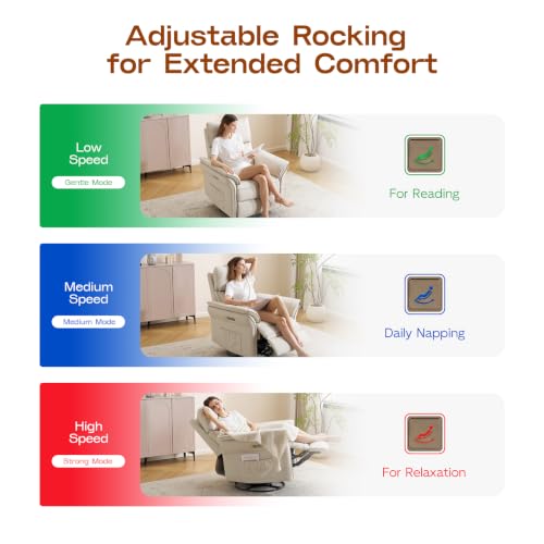 Image of Swivel Rocker Recliner with Auto Rocking,Power Recliner Nursery Chair with Massage and Heat,Glider Recliner Nursery Chair for Living Room,Beige