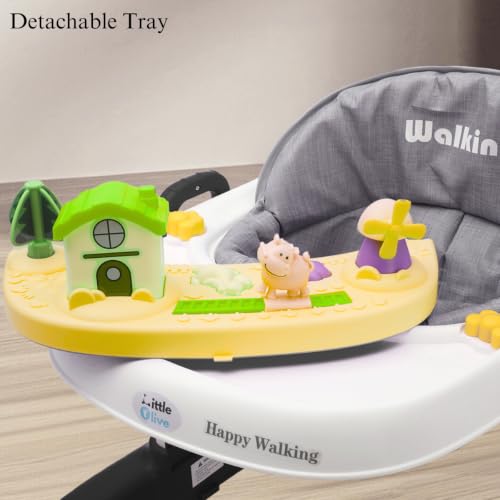 Image of Little Olive Baby Walker for Kids | Adjustable Height Baby Walking Support with Interactive Activity Toy Tray, Comfortable Padded Seat & Smooth Multi-Directional Wheels | Walker for Baby Boys & Girls - Black