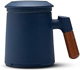 Colores modernos y modernos: un llamativo color de la taza de té de cerámica con colador. El esmalte de cerámica se pulveriza a mano, creando un gres único que está esmaltado lleno de simplicidad y textura elegante. El interior de esta taza de té de porcelana es de color azul claro y ofrece un gran contraste de colores bicolor.