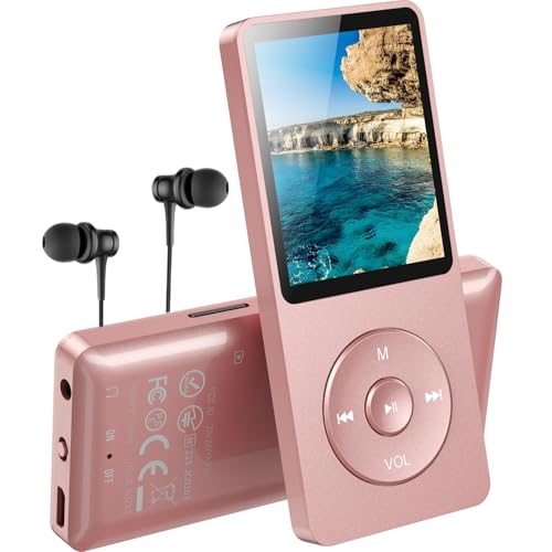 AGPTEK Mp3 Classique 16Go Ultra-Longue Autonomie jusqu'à 70 Heures de Lecture Musique avec Ecran de 1.8 Pouces, Petit Lecteur MP3 Sport pour Enfant/Adulte(Slot Carte mémoire jusqu'à 128Go)-Or Rose