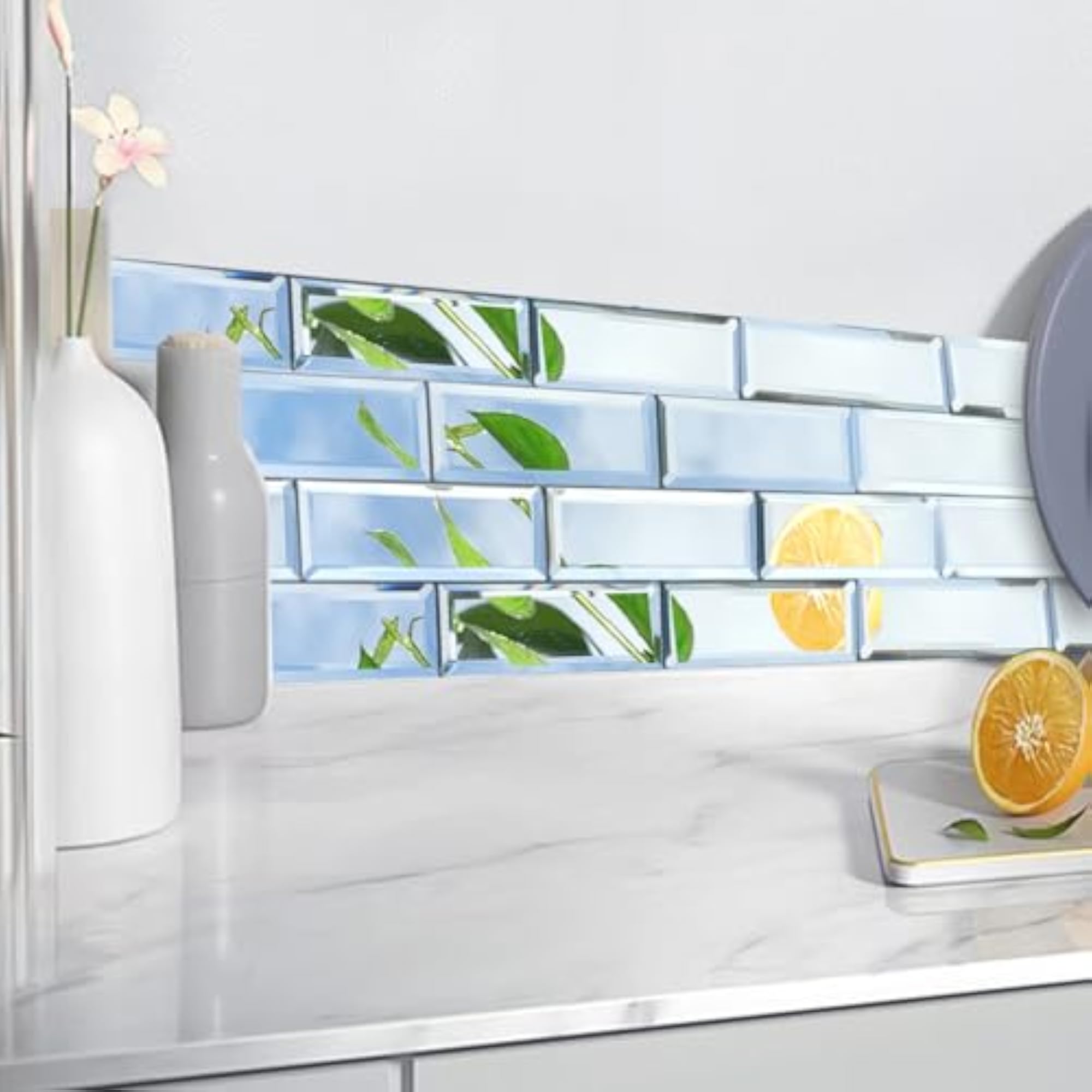 Peel and Stick Beveled Glass Tile for Backsplash