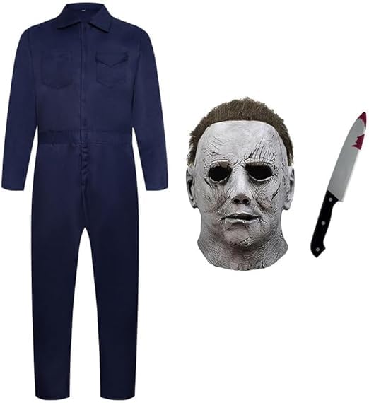 ELINA Michael Myers Cosplay Costume Halloween Carnival Scary with Plastic Toy Knife and Latex Mask — image 1