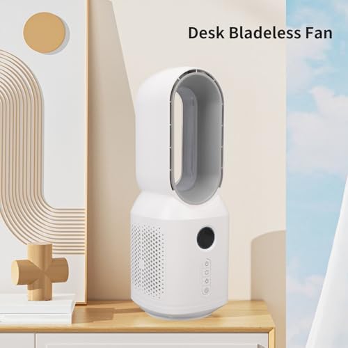 Desktop Bladeless Fan, 3 Gears 106 Degrees Oscillating Wind Rechargeable Desk Fan with LED Night Light for Office Home Bedroom