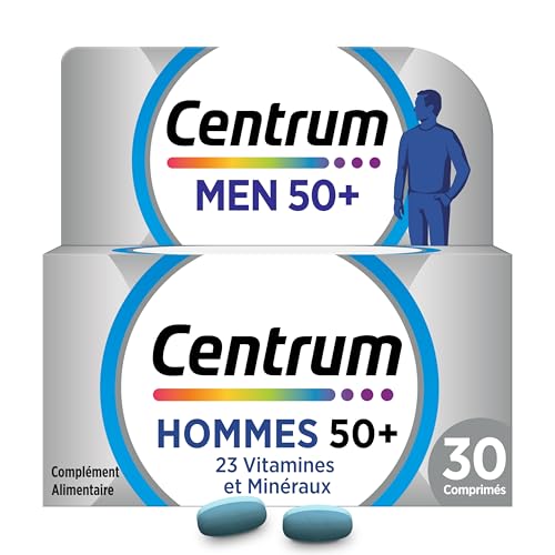 CENTRUM Men 50+ - Multivitamines et Minéraux pour Homme de +50 ans - 23 nutriments Vit D, C, B6, B12, B1 & Fer - Complément Alimentaire Vitalité, Immunité - 30 Comprimés - 1 Mois