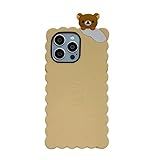 Soft Silicone Case for Apple 3D Cartoon Biscuit Sugar Sandwich Cookie Soda Cracker Snack Food Japanese Teddy Bear Animal Cute Lovely Adorable Kawaii Kids Girls (Beige, for iPhone 13)