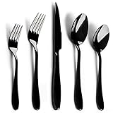 E-far Silverware Set, 20-Piece Black Stainless Steel Flatware Utensil Set, Include Knife/Spoon/Fork, Mirror Polished, Dishwasher Safe - Service for 4