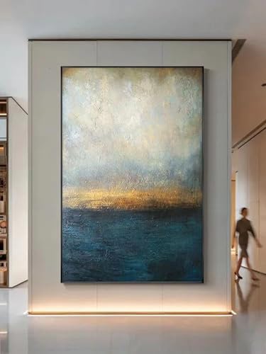 Art mural sur toile encadrée pour le salon grand format tableau abstrait bleu clair 95x150