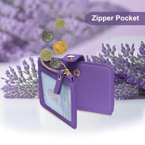 Image of M-Plateau RFID Blocking Slim Keychain Wallet for Women | PU Leather Keychain Pouch with ID Window & Zipper Pocket, Mini Credit Card Case for Daily Carry (Purplr)