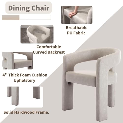 Image of HNY Modern Barrel Kitchen & Dining Room Chairs Set of 2, PU Leather Upholstered Accent Chairs with Arm, 18.5'' Wide Side Armchairs Vanity Chairs for Living Room Bedroom Makeup Small Spaces, Grey
