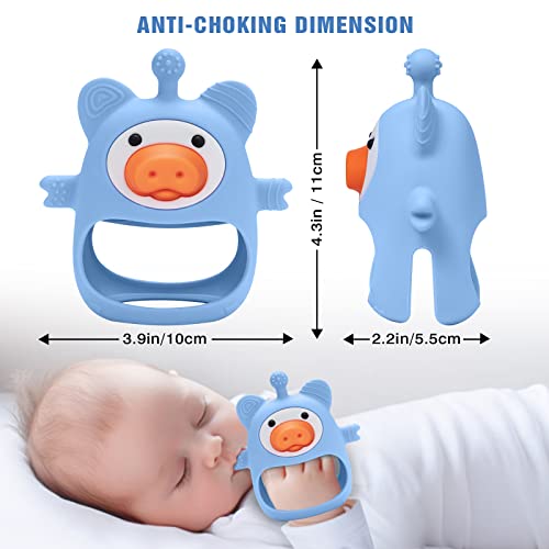 Mqgx Silicone Teething Toys For Babies 0-6 Months Never Drop Pig Bpa Free Baby Teething Toys, Infants Mitten Teether For Soothing Teething Pain Relief, Chew Toys For Sucking Needs (Blue) #TOP5
