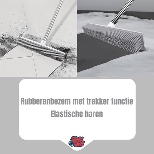 Synx Tools Gummibesen mit Stiel - 2 in 1 Bodenbürste für Teppic - Friseurbesen - Besen - Pet Hair Remover - Verstellbarer Griff, Pet Hair Remover - Bodenabzieher mit Stiel 120 cm - Weicher Besen