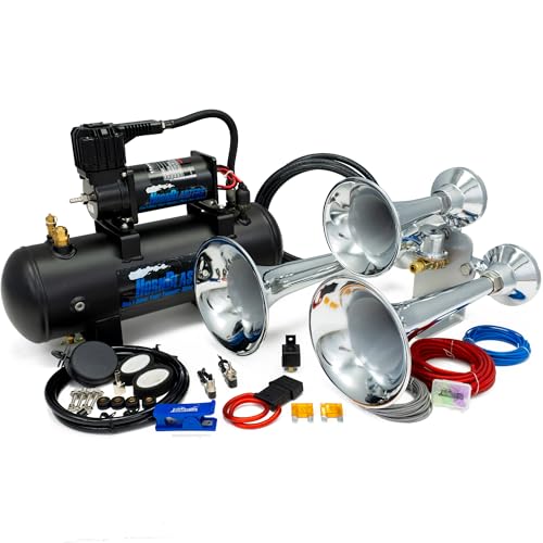 Hornblasters Chrome Outlaw 2 Gallon 150 PSI All-In-One Train Horn Kit - 3 Trumpets -