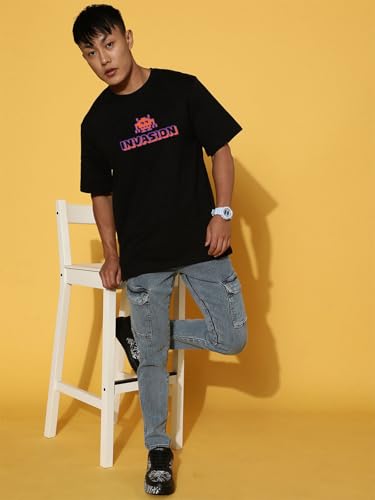 Image of Veirdo Pure Cotton Oversized Loose Fit Drop Shoulder Graphic Printed Men's Half Sleeve T-Shirt (Sizes: S to 2XL)
