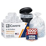 Cavero 6–10 Gallon Clear 1000 Count Trash Bags | American-Made Small Can Liners, Star-Sealed Bottom Leak-Free Design Lightweight Tear-Resistant Bags 24" x 24" Bulk Value for Home, Office, Commercial