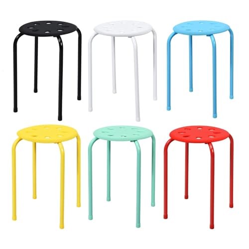 6-Pack Plastic Stackable Stools, 17.5' Multipurpose Stool Chairs w/Metal Frame, X-Shape Connection, Non-Slip Feet, Mulit Color for Students Child Kids, Colorful