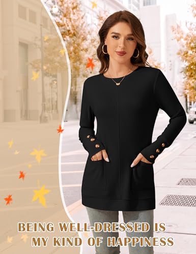 LOMON Long Sleeve Womens Tunic Tops to Wear with Leggings Loose Fit Crew Neck T Shirts with Pockets2