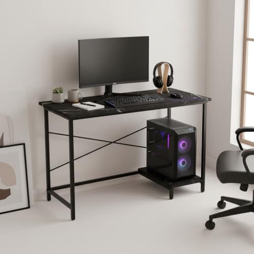 Image of RIZIK Store Folding Study Table | 36 inchx24 inch Computer Desk with Laminated Top & Metal Frame | Home Office, Bedroom, Study & Kids Room Warranty Protected (Marble Black)