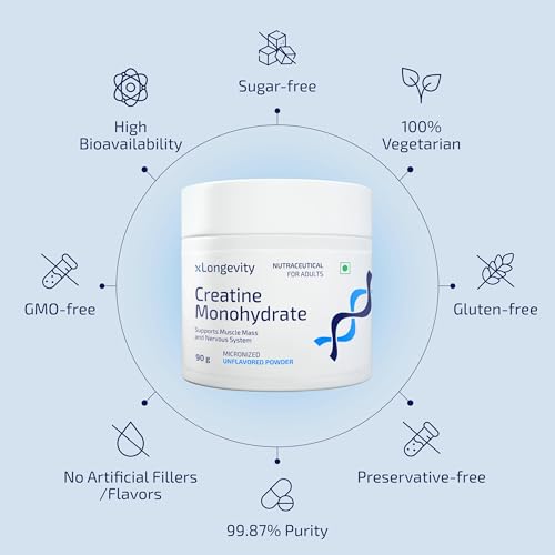 Image of Creatine Monohydrate Powder 90g for Men & Women, Micronized Pure Unflavoured | Rapid Absorption, Muscle Mass Strength and Recovery | 30 Servings