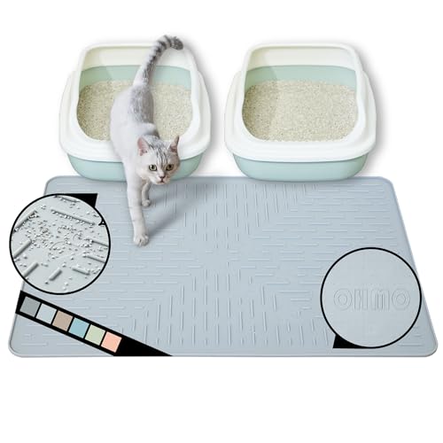OHMO Katzenklo Matte aus Premium-Silikon 80x60cm Groß, Wasserdicht und BPA-Frei Katzenstreu Matte, Einfach zu Reinigen Katzen