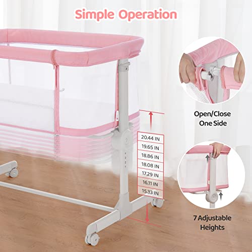 Ezebaby Baby Bassinet With Wheels, Bedside Bassinet Co Sleeper Crib For Newborn Baby Infants With All Mesh Sides And Adjustable 7 Heights, Mattress & Sheet Included #TOP4