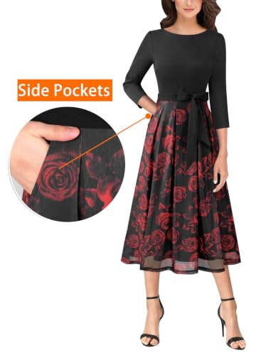 Image of VFSHOW Womens Work Business Casual Church Pockets Belted A-Line Midi Dress