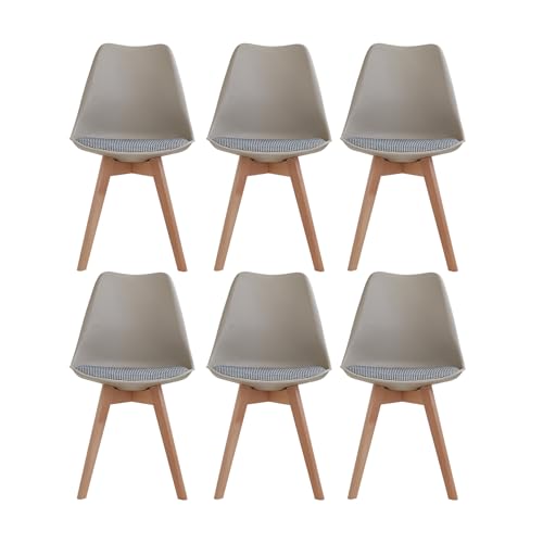 HJhomeheart Lot de 6 chaises de Salle à Manger Scandinaves, Pieds en Bois Massif, Coussins de Chaise tissés, Chaises de Cuisine, Chaises Modernes (Beige-QNG)