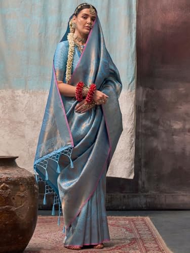 Image of SWORNOF Women's kanjivaram banarasi silk saree for Patola festival Wedding silk with rich pallu Design sarees for women with blouse piece