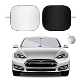 Dickno 2 PCS Car Front Window Sunshade, 28×31 Inches UV-Resistant Heat Shield for Auto Glass, Silver-Plated Front Windshield Shades to Keep Your Vehicle Cool, Car Accessories