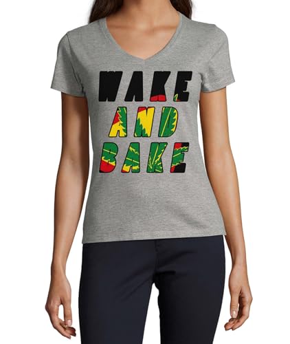 T-shirt Wake and Bake coton gris anti-déformation col V