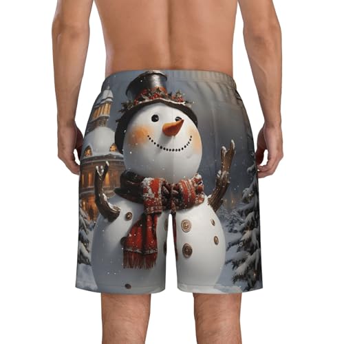 Christmas Snowman Print Men's Beach Pants Lightweight Quick-Dry Swim Pants with Mesh Lining for Men4