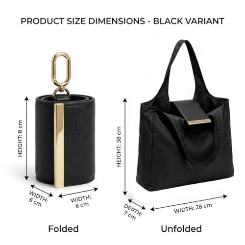 Generic Foldable Tote Purse with Keychain, Black - Image 3