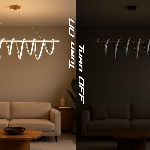 Image of SINOMAN Contemporary Swirl LED Chandelier Adjustable Gold Linear Pendant Ceiling Light Curved Design Golden Finish 3 in 1 Color Changing Ceiling Lighting Fixture for Living Room, Bedroom and Home