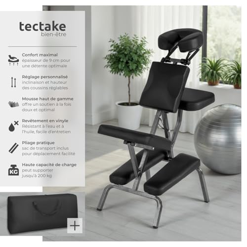 Chaise de Massage Pliable 9 cm Rembourrage Noir TecTake