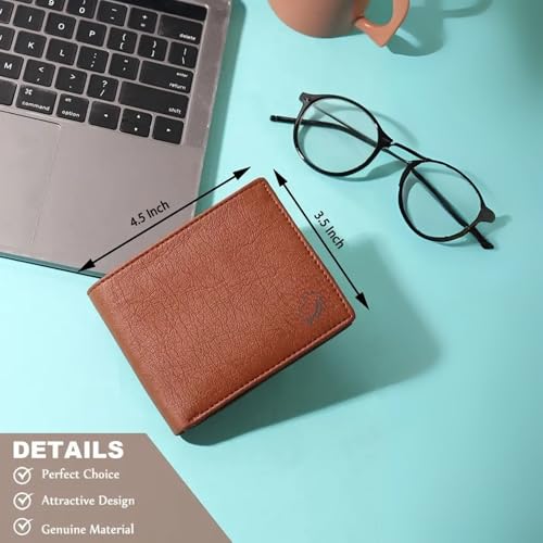 Image of VEMILIO Vegan Leather Wallet for Men with ID Window, Coin Pocket, Zipper Pocket & Multiple Card Slots | Bi-Fold Gents Purse with Currency Compartments | Slim Stylish Men's Wallet (Tan)