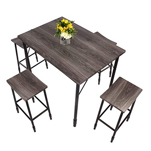 Dporticus 5-Piece Dining Set Industrial Style Wooden Kitchen Table and Chairs with Metal
