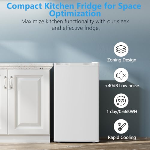 Image of COWSAR 3.2 Cu.Ft Dorm Fridge with Freezer, Single Reversible Door Compact Refrigerator, Adjustable Thermostat, 2 Removable Shelves, Commercial Drink Fridge for Bedroom, Office, Kitchen, Dorm, White