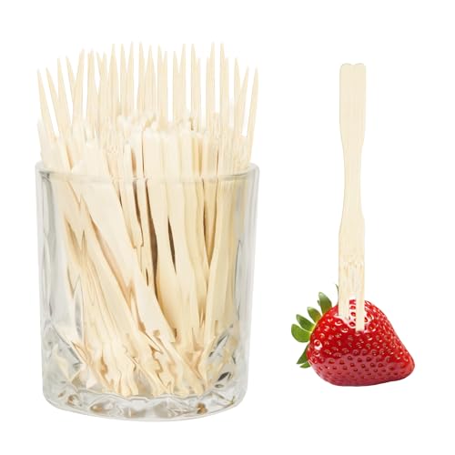200PCS Cocktail Picks, Fancy Forks for Appetizers, Decorative Skewers for Appetizers Drinks Party Fruit, 3.5 Inch Long Wooden Bamboo Food Forks Charcuterie Boards Accessories