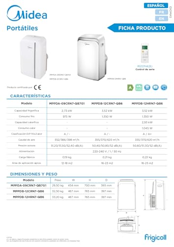 MIDEA Pingüino Aire Acondicionado Portátil 3 en 1 | 3000 Frigorías / 12000 BTU | Air conditioner Silencioso 43m2 - Deshumidificador Ventilador Climatizador 3500 W - 4 modalidades con kit de ventana