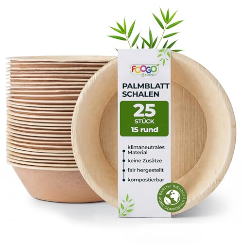 FOOGO Green Palmblatt-Schalen 25 Stück, Einwegschüsseln 300 ml Ø 15 cm – Ansicht 1