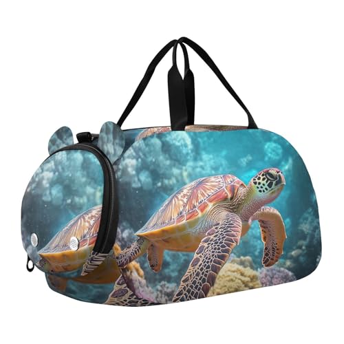 Sea Turtle Kids Duffle Bag,Sports Gym Bag with Shoe Compartment Travel Duffel Bags for Boys and Girls