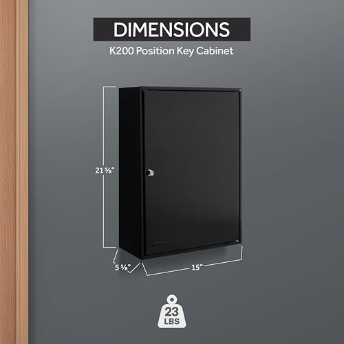 Durabox 200 Position Steel Key Cabinet - Organize and Secure Key Storage Lock Box with Numbered Hooks and Tags for Valets, Hotel, Office, Car Dealerships and More (K200) (Black)