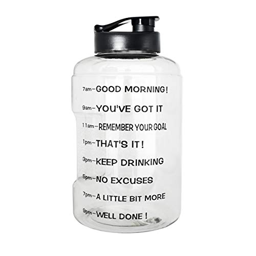 BuildLife 1 Gallon(128OZ) Sports Water Bottle Inspirational Fitness Workout Wide Mouth with Time Marker for Measuring Your H2O Intake BPA Free(1 Gallon, Transparent)