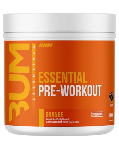 Image of RAW Essential Pre-Workout Powder (Orange) - Chris Bumstead Sports Nutrition Supplement for Men & Women - Preworkout Energy Powder with Caffeine, L-Citrulline, L-Tyrosine, & Beta Alanine Blend