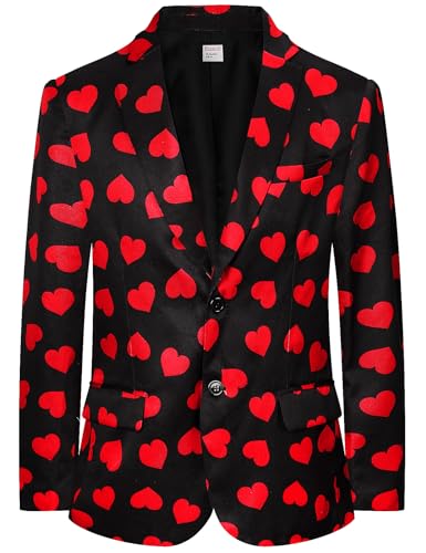 Mens Valentine's Day Suit Blazer Red Love Heart Graphic Jacket Bu...