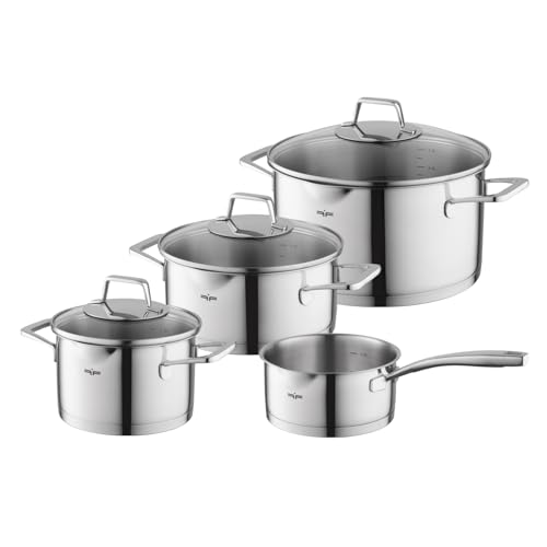 FLORINA LUMIO Juego de 7 cacerolas de acero inoxidable I Cacerolas con tapa y sartén con mango | I Apto para lavavajillas | Ideal para cocinas de inducción, gas y eléctrica